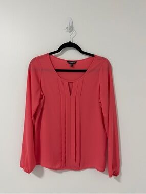 Express Coral Pink Pleated Long-Sleeve Top